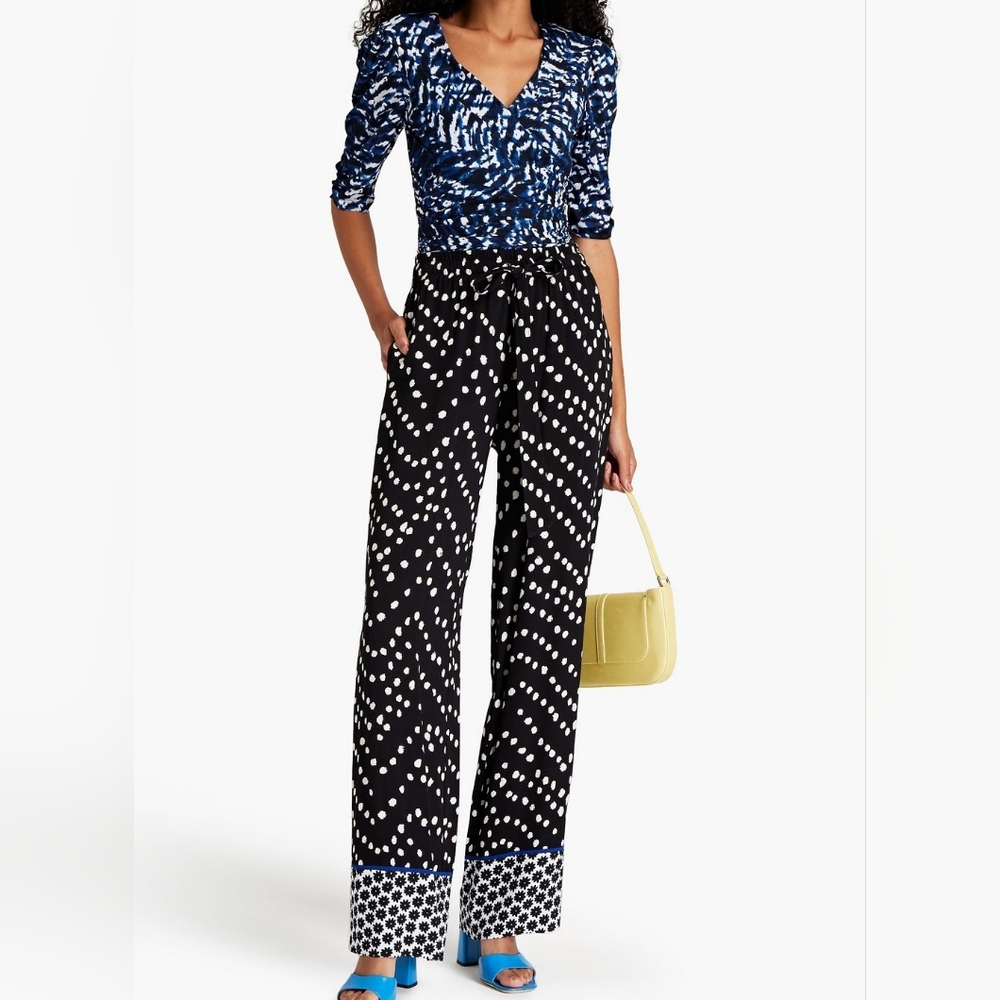 DIANE VON FURSTENBERG Denise polka-dot crepe straight-leg pants